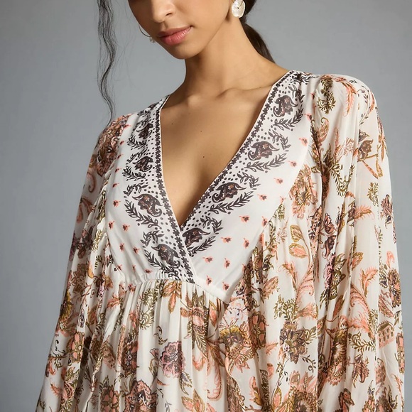 Floral Bohemian Maxi Dress - Cream and Brown - Picture 2 of 8
